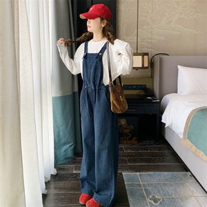 学院风减龄牛仔背带裤女2025年春秋季新款韩版复古显瘦收腰连体裤图片