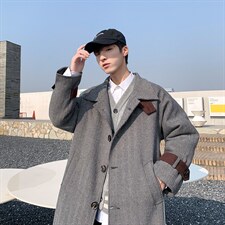 人字纹大衣男秋冬新款男装过膝风衣外套FY706P128控158,男装风衣,星座517A-1