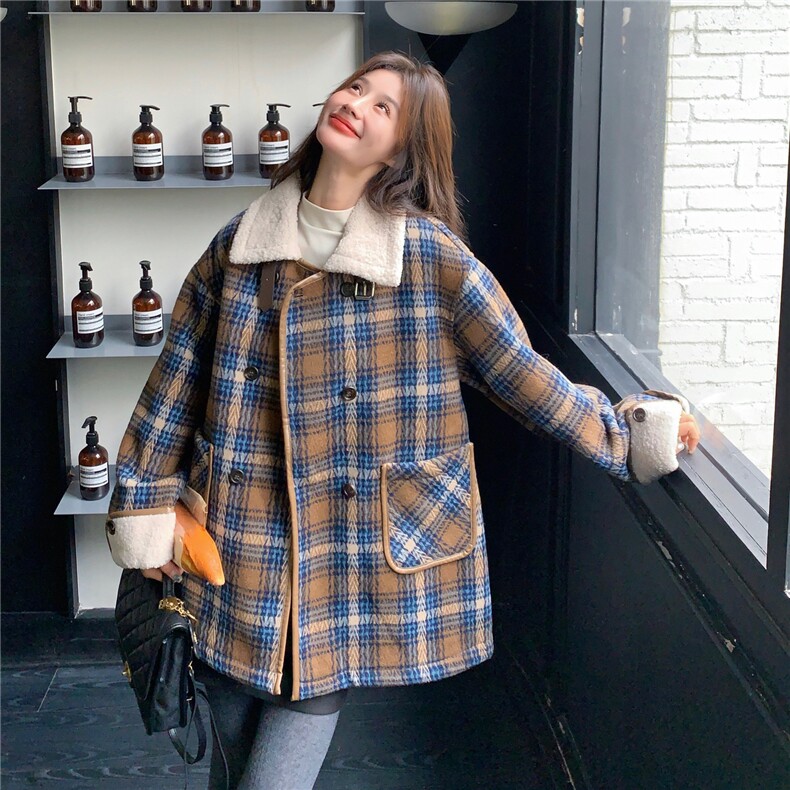 冬装新款现货皮毛一体格子外套2C271-9570-P195K278,女装毛呢外套,2C271