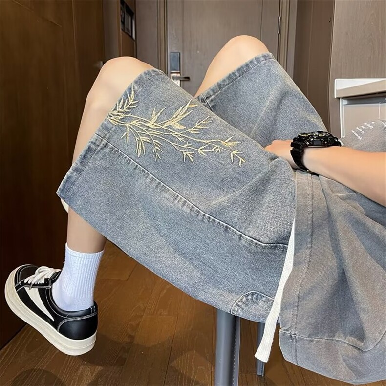 新中式刺绣牛仔短裤女2024新款夏季裤子休闲五分裤RK1878-P38,男装牛仔裤,星座412-3