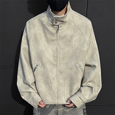 得物二开男美式复古仿麂皮PU皮夹克翻领简约宽松外套JK1247-P80，男装夹克，星座1103-3