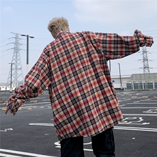 美式复古格纹长袖衬衫男女宽松上衣潮流慵懒情侣休闲衬衣6002/P40，男装衬衫，星座506