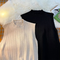 杏色圆领镂空背心毛衣男港风cec潮流宽松休闲外搭无袖针织衫上衣，男装背心/马甲，星座506A