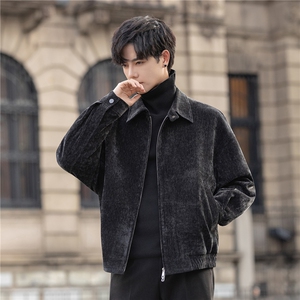 雪尼尔夹克外套男翻领春秋季休闲宽松高级感上衣j85843-p245控439图片