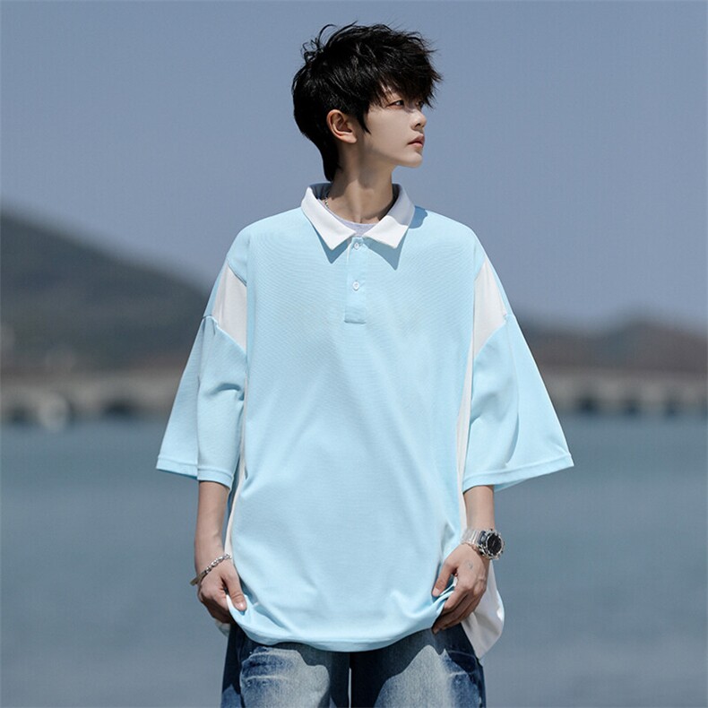 8XL-M拼接撞色短袖t恤男款夏季新款半袖POLO衫加肥加大码DT004P38图片
