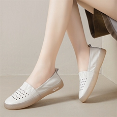 浅口真皮小白鞋女2024新款镂空洞洞鞋光板懒人一脚蹬软皮软底单鞋，女鞋单鞋，电商A223