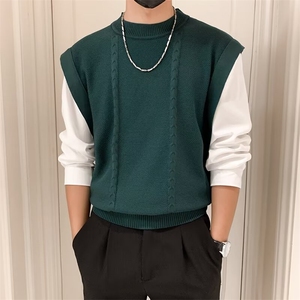 假两件美式毛衣男士秋冬季保暖拼接休闲宽松简约针织毛衫 M876图片