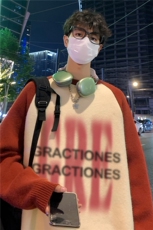 港风夜景秋款宽松时尚字母印花拼接插肩袖圆领毛衣M1301P68控88，男装针织衫/毛衣，电商A247