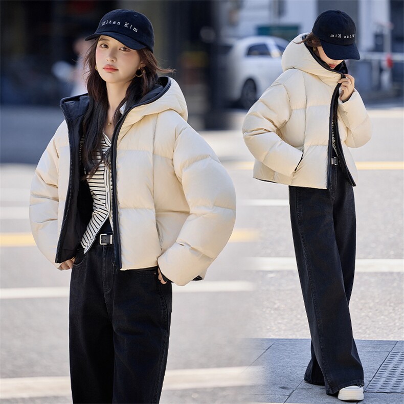 水衣源2783款短款连帽加厚保暖面包服茧形羽绒外套女,女装羽绒服,水衣源