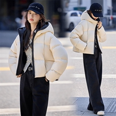 水衣源2783款短款连帽加厚保暖面包服茧形羽绒外套女，女装羽绒服，水衣源