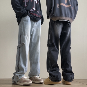 904-KZ02-P65-K85 2023设计款直筒长裤侧拉链系带男高街潮牛仔裤图片