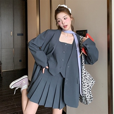 有货25春季【新品】时尚西装百褶裙三件套套装S017-P225-K298，女装套装/套裙，2C305