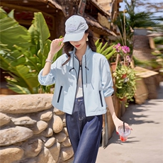 2026夏季新款女撞色防晒衣轻薄外套上衣，女装防晒衣，可可小西