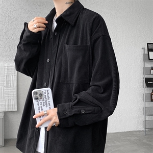 8XL-M灯芯绒衬衫特大码复古秋冬翻领长袖上衣纯色外套CS9001/P58图片