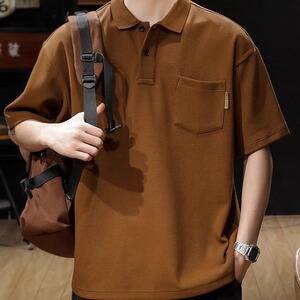 美式复古POLO衫男夏季简约风重磅男装宽松大码男士短袖T恤tshirt图片