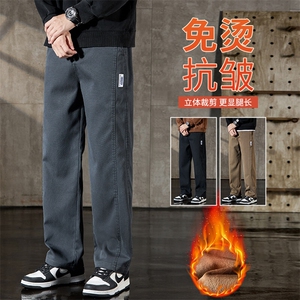 秋冬季加绒加厚保暖垂感休闲裤男直筒阔腿莱赛尔仿牛仔裤3168外贸图片