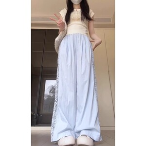 韩系肌理感奶油白花边镂空裤女春夏2025新款小个子蕾丝拼接休闲裤图片