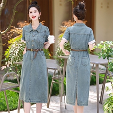 《48H发现货》韩版休闲开叉工装牛仔连衣裙，女装连衣裙，心心服饰
