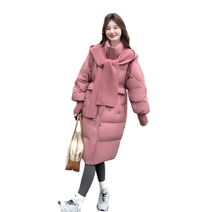 针织披肩玫粉色收腰羽绒服女冬季2025新款流行中长款高级感爆款图片