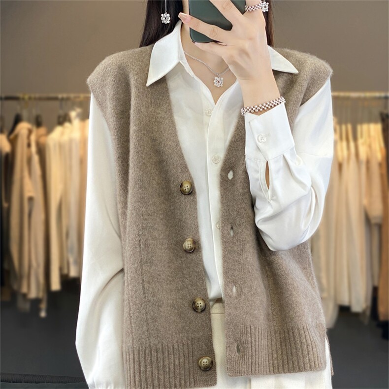 圆领无袖背心马甲女秋冬2024新款时尚气质纯色，女装马甲，羿纯羊绒