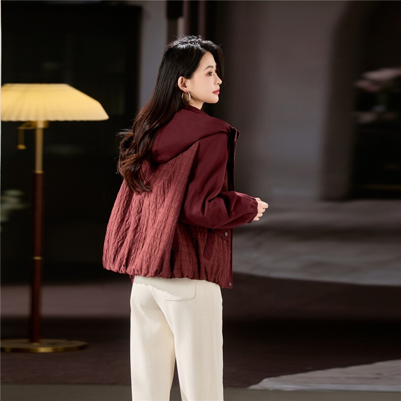 2025冬装新款拼色短款夹棉外套,女装棉衣/棉服,梦芯尔