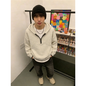 美式半拉链连帽套头针织衫秋冬外穿慵懒风宽松帽衫毛衣潮MY9588图片