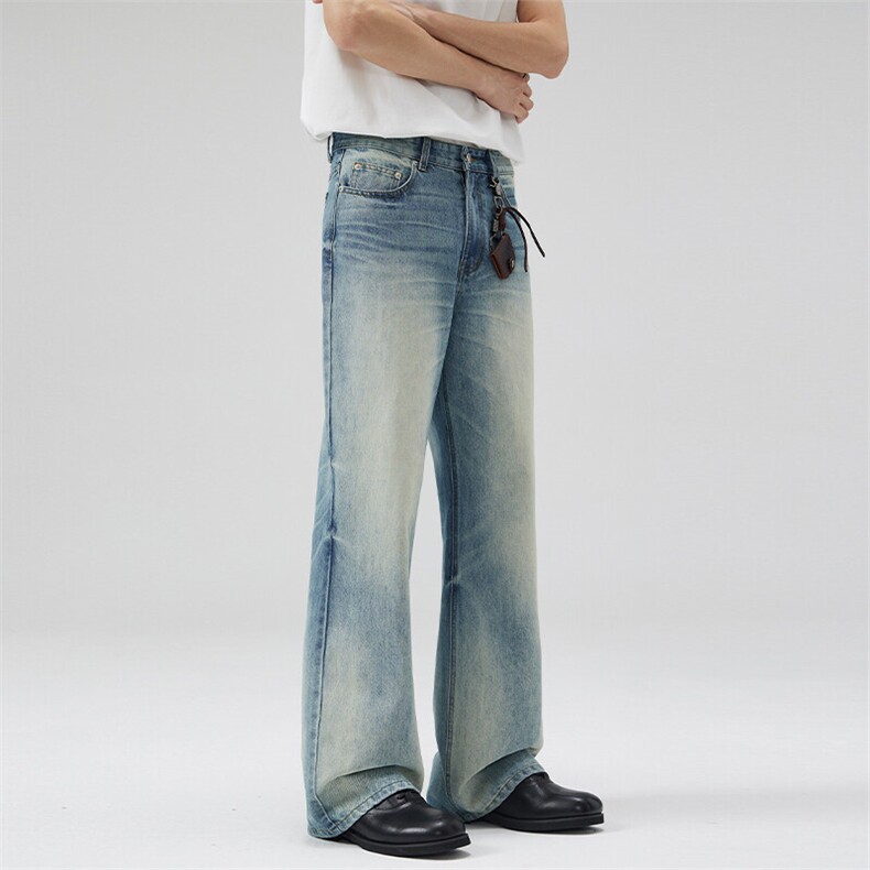 2025春夏牛王系列高级复古浅蓝直筒宽松517微喇牛仔裤男潮长裤子，男装牛仔裤，星座301D-3