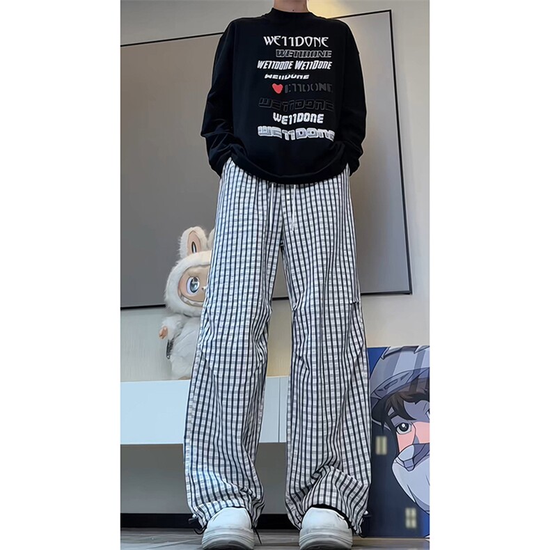 现货秋季新款美式松弛感格子裤男潮牌褶皱休闲裤-A2215TP38控68图片