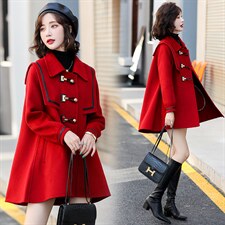 现货2021年冬季简约时尚大气A字摆海军领手工缝制双面呢大衣，女装毛呢外套，菡迪欧娜