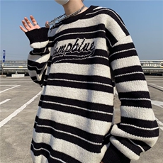 条纹毛衣日系慵懒复古男士针织衫秋冬季新款外套高级感线衣服，男装针织衫/毛衣，星座716-2