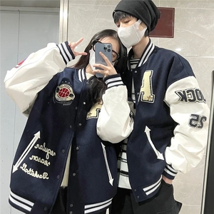 美行员夹克毛呢棒球服外套男女春秋季薄款男女情侣两件套JK781图片