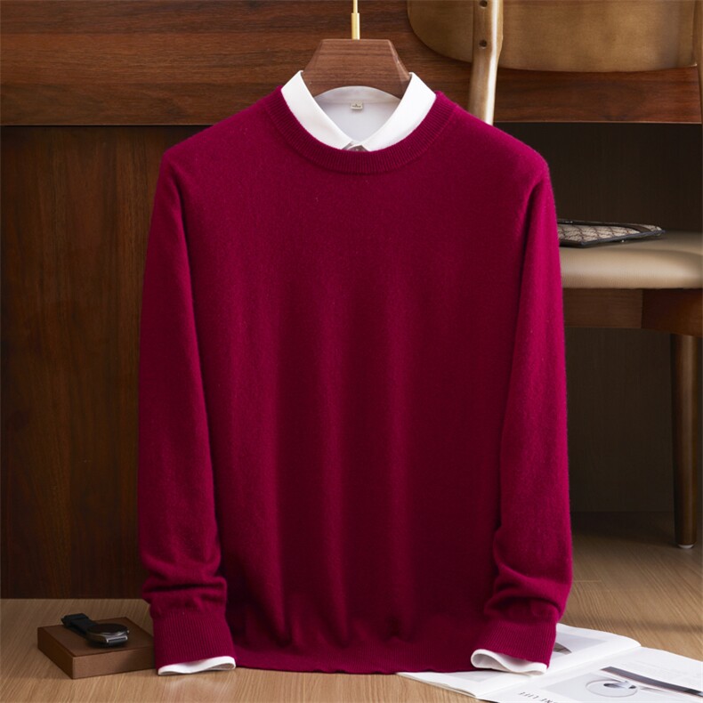 羊绒衫男装圆领山羊绒商务内搭纯色保暖打底毛衣，男装羊绒套衫，戎美山