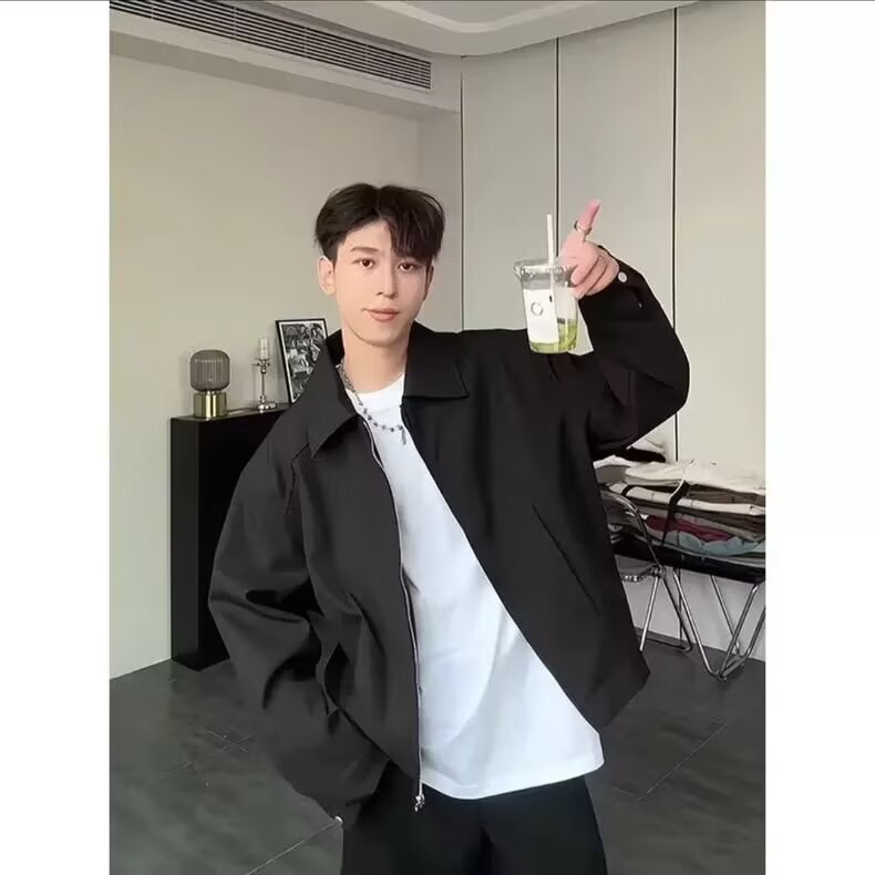 现货美式翻领夹克男士2025新款春秋季痞帅高级感宽松休闲上衣男款,男装夹克,四季星座505