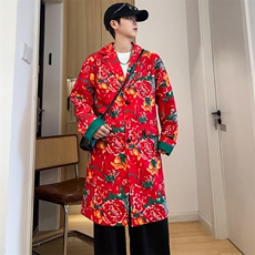 Y001男士中长款休闲风衣外套东北大花帅气外衣潮大码M-5XL，男装风衣，星座115A(原星座507）