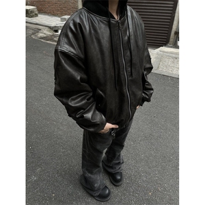 【有货】DM6022-P120美式复古连帽pu皮衣重磅工装加厚棒球服棉服图片