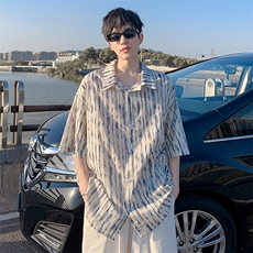 条纹短袖衬衫5X4010-TP4579扎染设计感沙滩宽松休闲上衣男，男装衬衫，电商A102