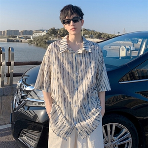 条纹短袖衬衫 5X4010-TP4579 扎染设计感沙滩宽松休闲上衣男图片