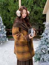 现货2025秋冬新款时尚韩系披肩慵懒风洋气宽松中长款羊绒大衣，女装毛呢外套，韩然一族