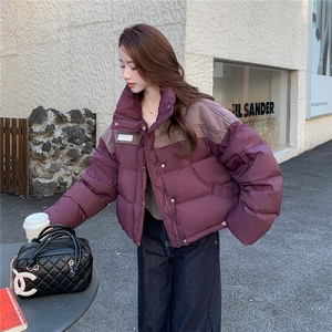 紫色设计感羽绒服女2025冬季新款韩系撞色洋气加厚保暖短款面包服图片