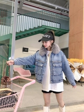 爆版简单款狐狸毛牛仔外套非常好卖，其它，金地雪