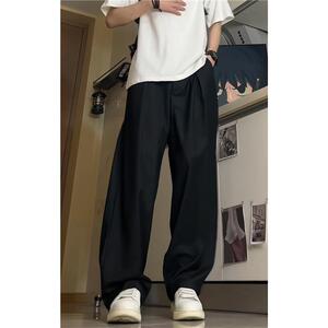 后腰松紧西裤休闲阔腿垂坠感直筒宽松西装裤拖地男女裤子D510/P60图片