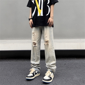牛仔裤男夏季破洞直筒裤子高街vibe潮牌宽松休闲长裤N031-P40图片