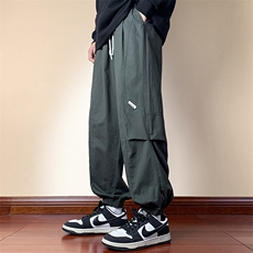 纯棉水洗梭织裤全包边新款阔腿束脚休闲裤男K23140-P50控78，男装休闲裤，星座717