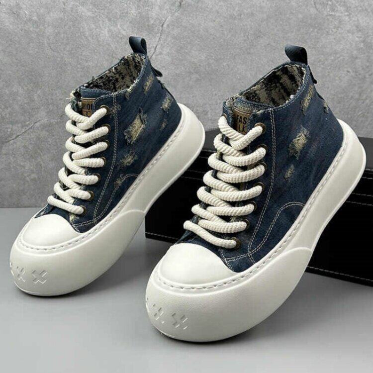 X4899-p275春季新款高帮鞋男鞋牛仔帆布鞋潮款大头鞋潮男板鞋，男鞋帆布鞋，星座1407-3