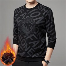 2023春秋季新款男士商务休闲中青年印花圆领卫衣长袖加绒上衣男装，男装卫衣，电商B212（原钱塘6029）