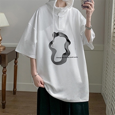 LD54390-P45NASA连帽短袖t恤男大码胖子带帽五分袖中袖，男装T恤，电商A040