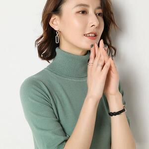 半高领短袖针织衫女短款套头五分袖打底衫图片