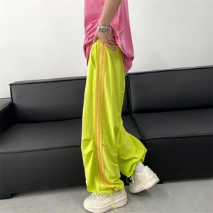 多巴胺彩色穿搭伞兵裤男夏季薄款冰丝裤子美式侧边条纹速干冲锋裤图片