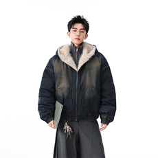 加绒牛仔棉服男冬季棉衣外套羊羔绒加厚毛领保暖外套MY1306-P168，男装棉衣，星座1103-3
