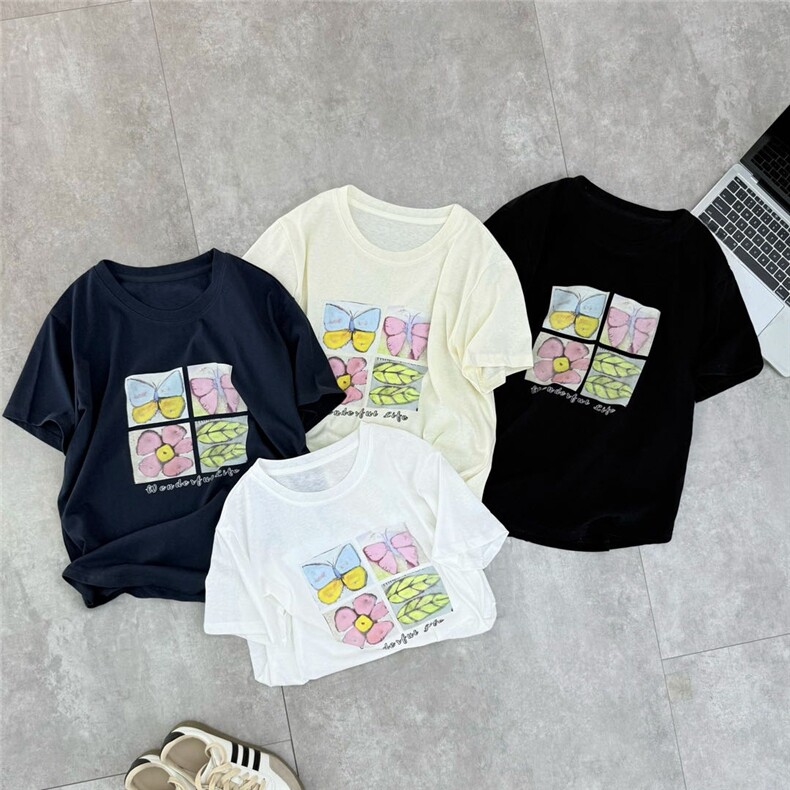 2025百搭简约时尚雪花棉印花T恤，女装T恤，湘姗